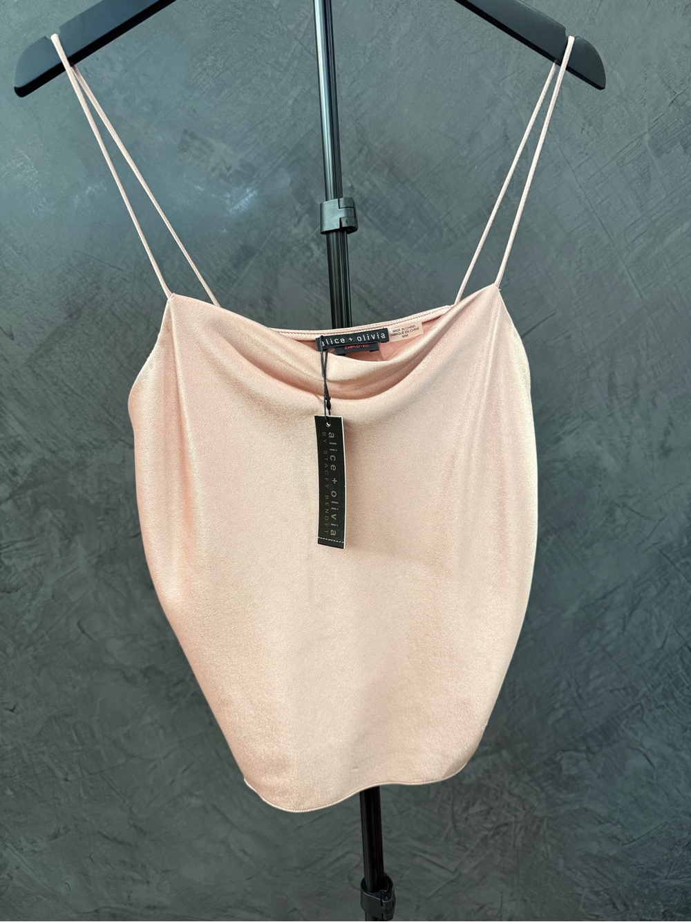 NWT Alice + Olivia rose tan Satin Cowl Neck Camisole size M w/ cowl neckline